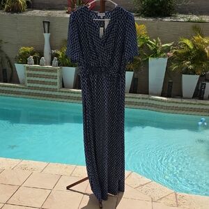 Elegant Navy Blue Geometric Dress